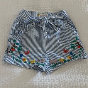 Boden Blue Striped Floral Embroidered Shorts